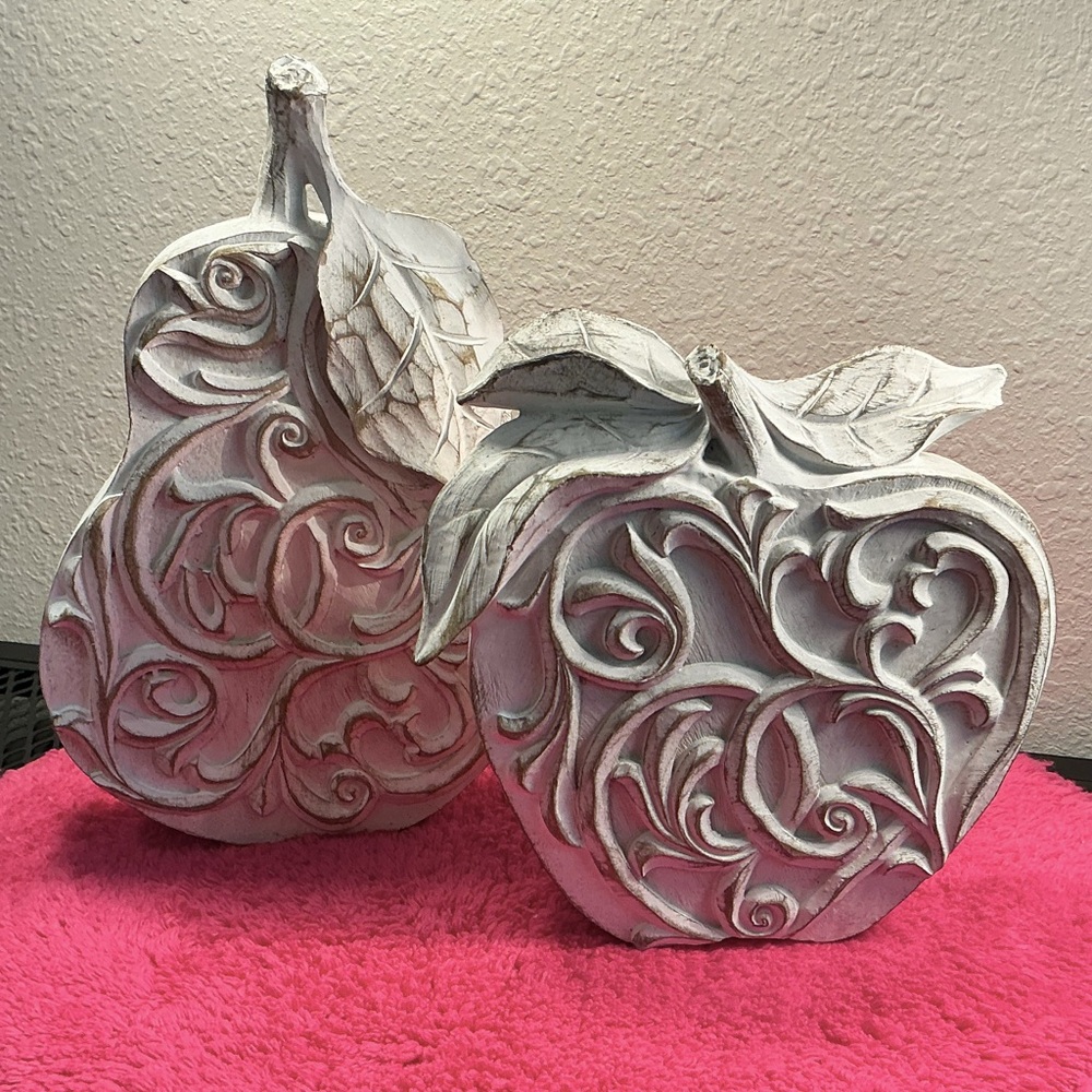 Intricate White Carved Fruit Sculpture Set
